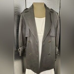 Coach Women's Charcoal Gray Double-Breasted Leather Jacket Coat